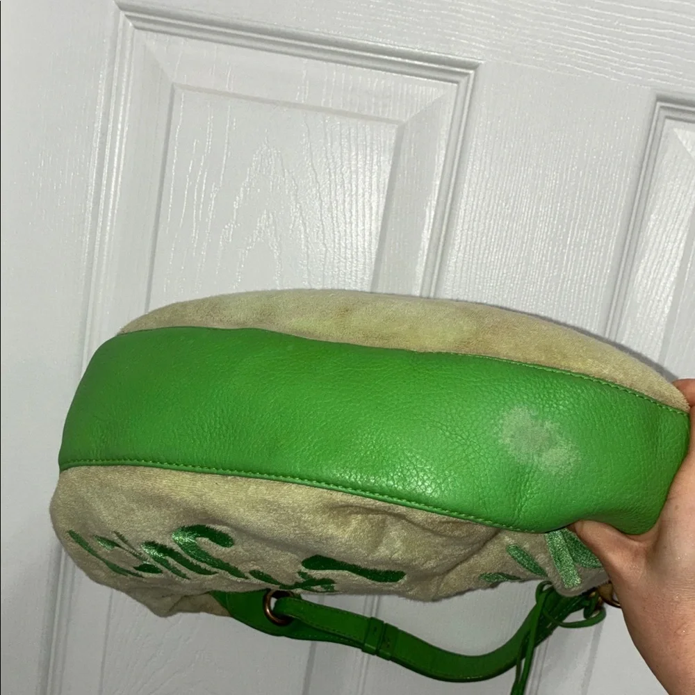 Y2K VINTAGE JUICY COUTURE Viva La Juicy Green VELOUR LEATHER Hobo Bag PURSE
